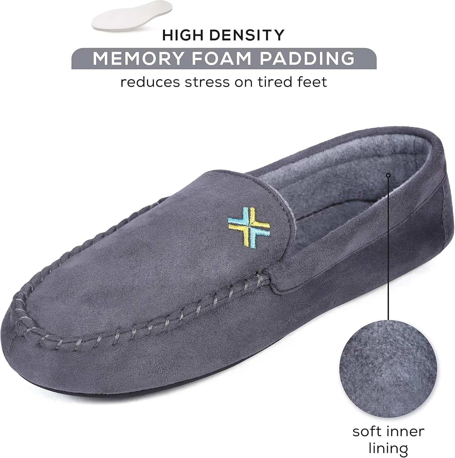 Roxoni Men Slippers, Suede Moccasin Slipper with Memory Foam