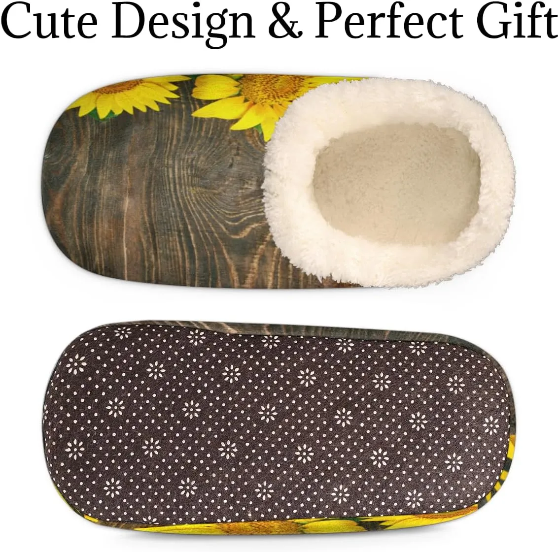 Rustic Sunflower Wood Texture Slippers for Women， Soft Cozy Warm Fuzzy Memory Foam House Slippers， Non Slip Closed Back Winter Comfy Plush Ladies House Shoes for Indoor Bedroom Small 5-6