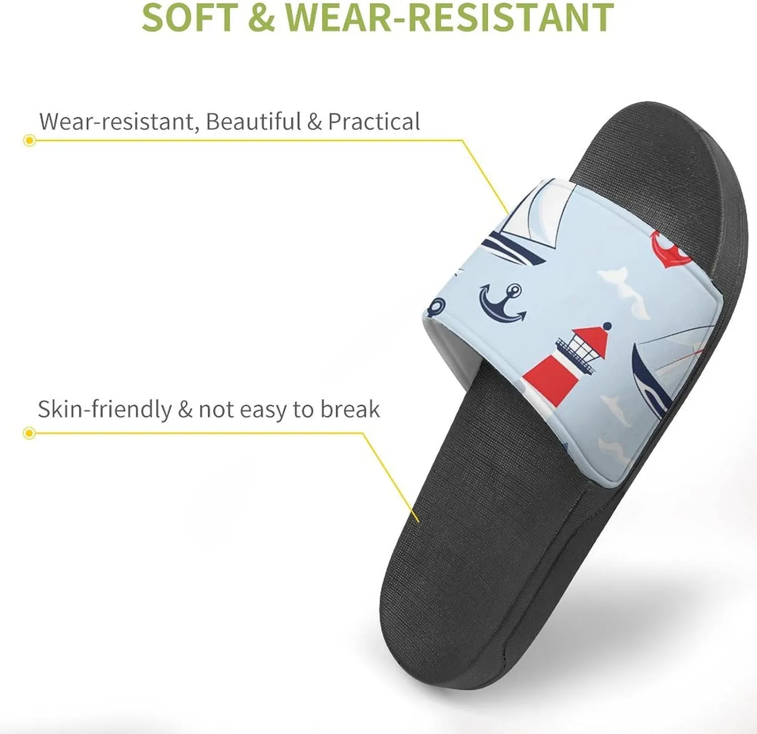 Sailboat Sailing Anchors Lighthouse Slippers Indoor Outdoor Unisex House Slipper Shower Slippers Non-Slip Open Toe Shoes