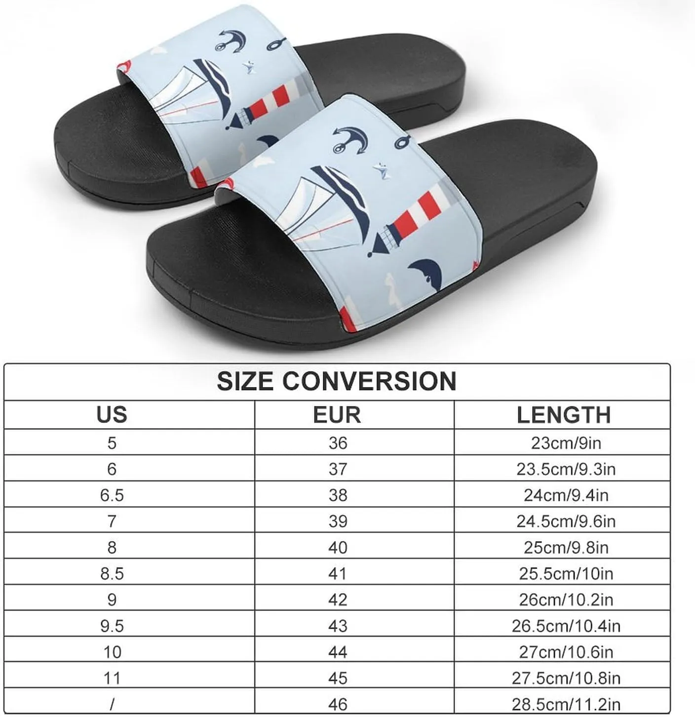 Sailboat Sailing Anchors Lighthouse Slippers Indoor Outdoor Unisex House Slipper Shower Slippers Non-Slip Open Toe Shoes