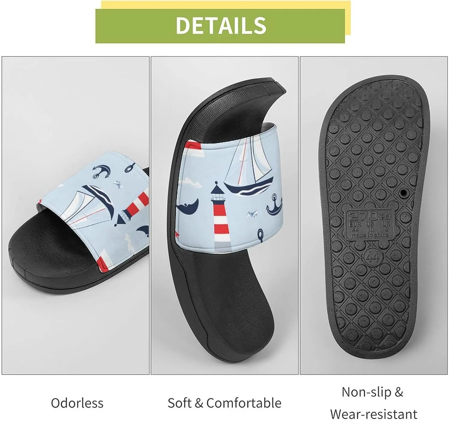 Sailboat Sailing Anchors Lighthouse Slippers Indoor Outdoor Unisex House Slipper Shower Slippers Non-Slip Open Toe Shoes