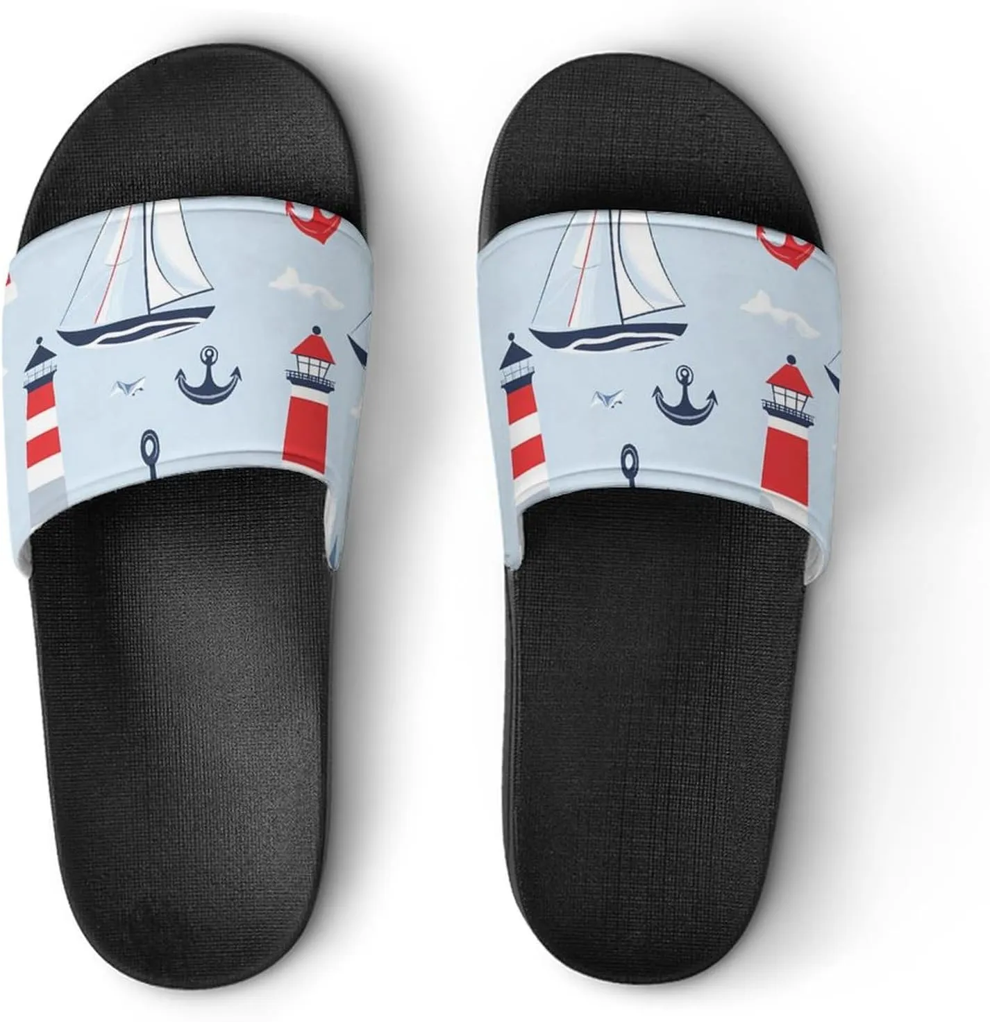 Sailboat Sailing Anchors Lighthouse Slippers Indoor Outdoor Unisex House Slipper Shower Slippers Non-Slip Open Toe Shoes