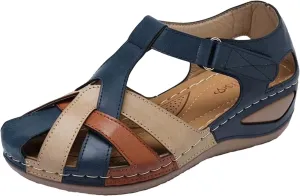 Sandals for Women Dressy Casual Summer Closed Toe Wedge Comfortable Orthopedic Sandal with Ankle Strap Hollow Out Trendy Shoes