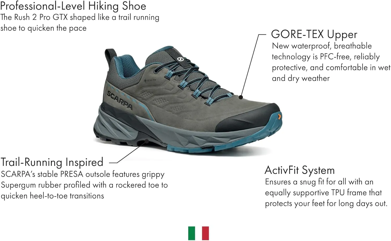 SCARPA Men's Rush 2 Pro GTX Waterproof Gore-Tex Hiking Shoes