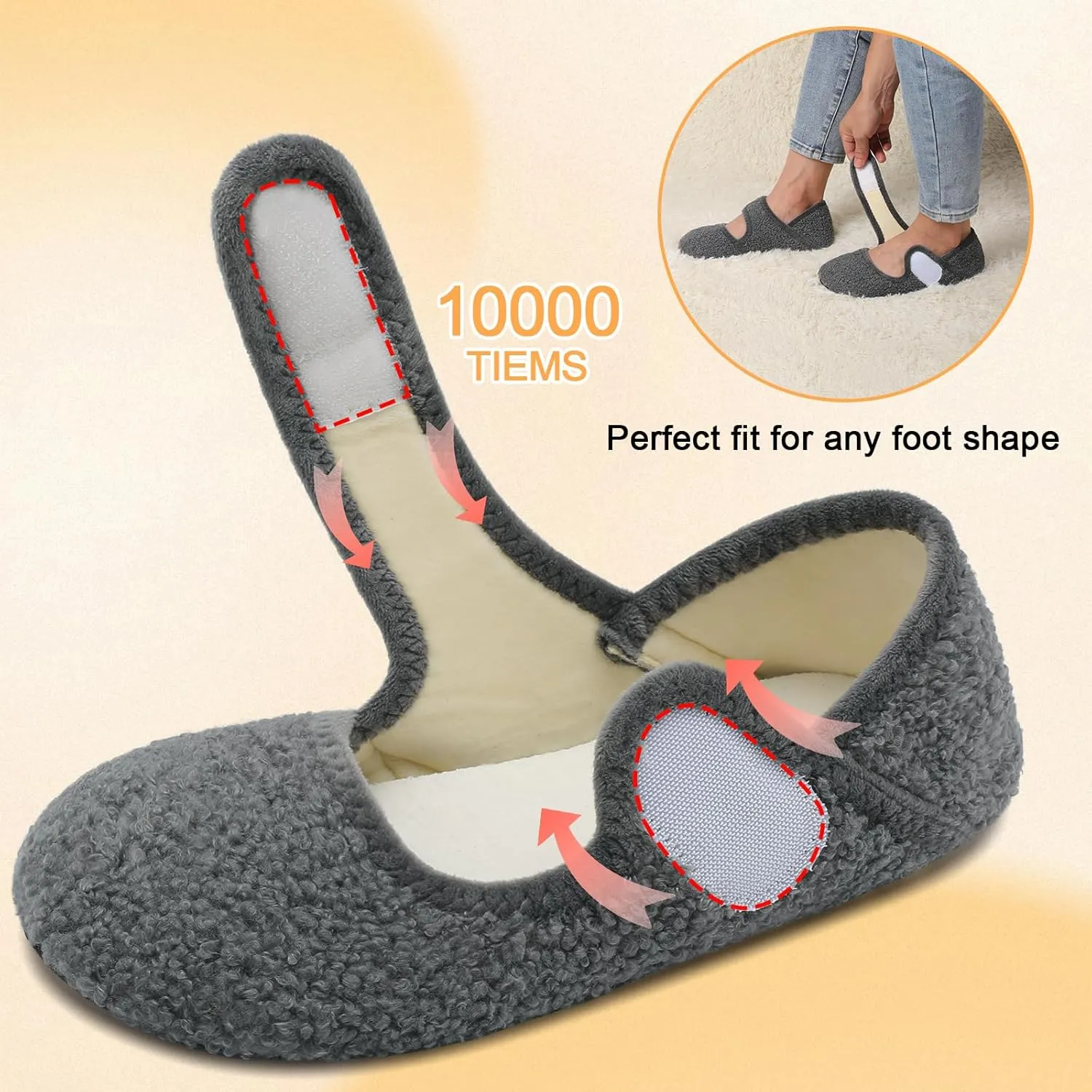 Scurtain Comfy House Slippers for Women Men Wide Diabetic Sock Slippers Soft Slip On Slippers Cozy Barefoot House Shoes