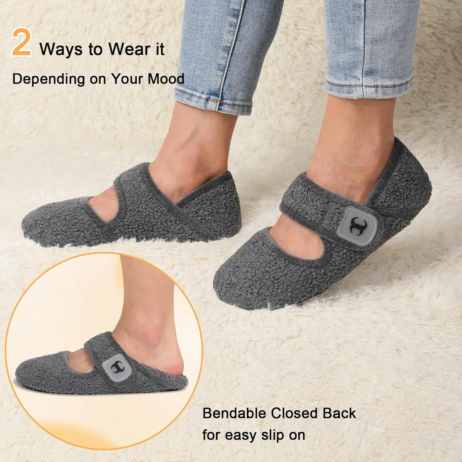 Scurtain Comfy House Slippers for Women Men Wide Diabetic Sock Slippers Soft Slip On Slippers Cozy Barefoot House Shoes
