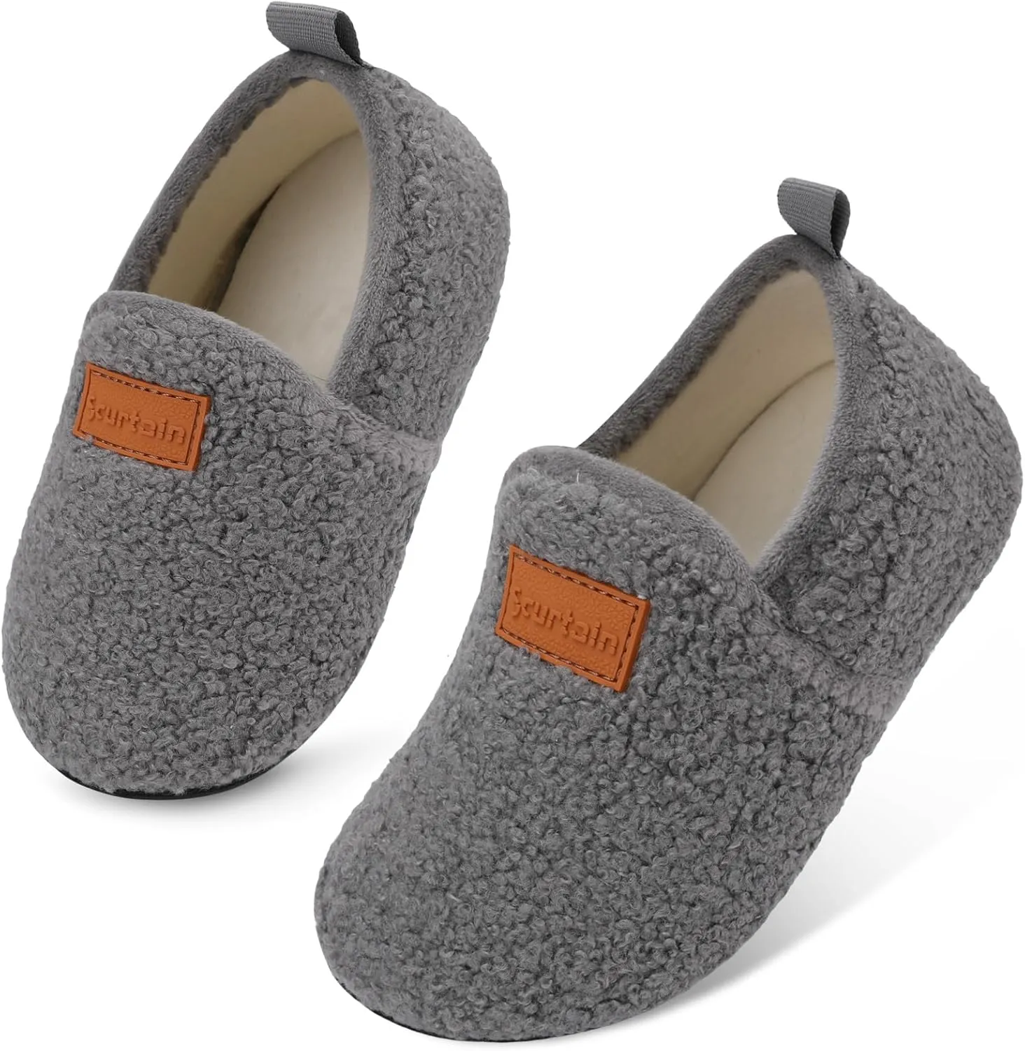 Scurtain Unisex Big Kids Little Kids Slippers Socks Artificial Woolen Slippers with Non-slip Rubber Sole for Big Boys Girls Little Boys Girls