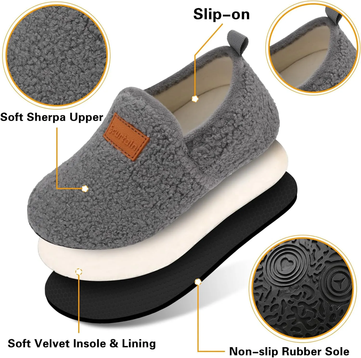 Scurtain Unisex Big Kids Little Kids Slippers Socks Artificial Woolen Slippers with Non-slip Rubber Sole for Big Boys Girls Little Boys Girls
