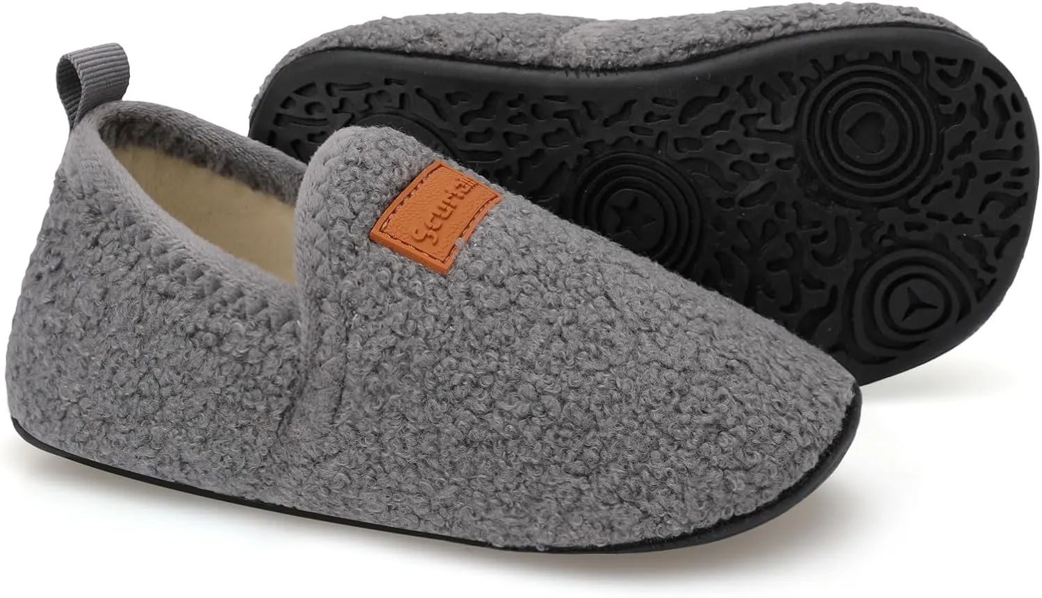 Scurtain Unisex Big Kids Little Kids Slippers Socks Artificial Woolen Slippers with Non-slip Rubber Sole for Big Boys Girls Little Boys Girls