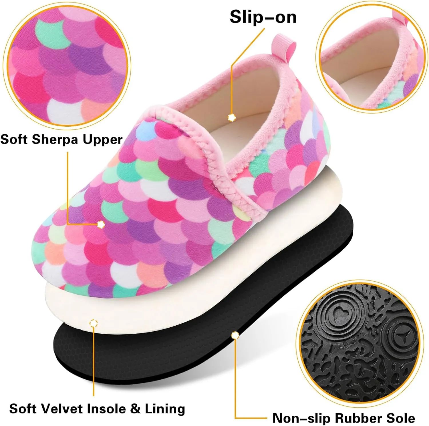 Scurtain Unisex Big Kids Little Kids Slippers Socks Artificial Woolen Slippers with Non-slip Rubber Sole for Big Boys Girls Little Boys Girls