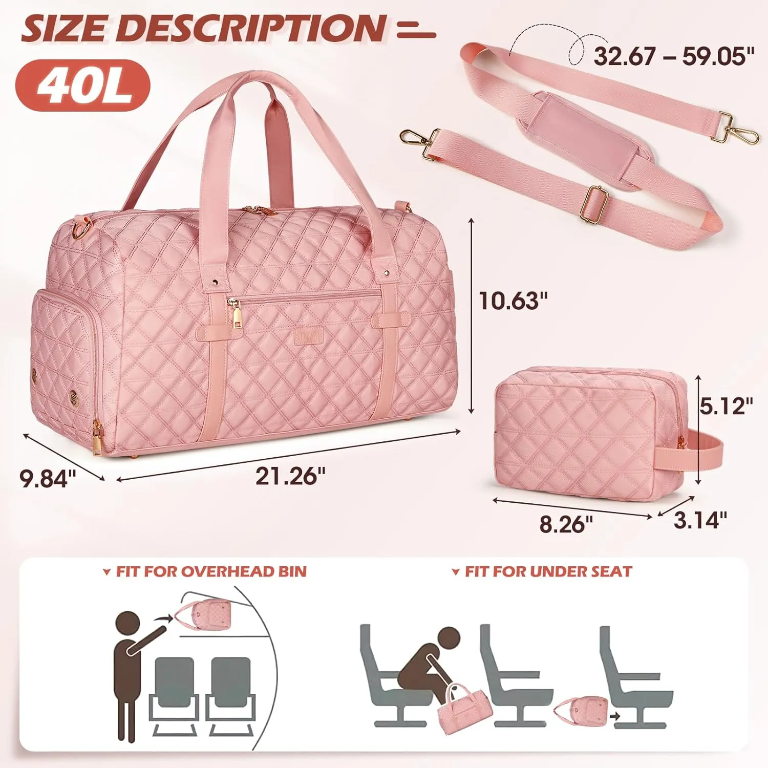 SDYSM Gym Bag for Women, Travel Duffle Bag with Shoe Compartment & Wet Pocket Waterproof Carry On Weekender for Sports, Yoga, Gym (Pink)