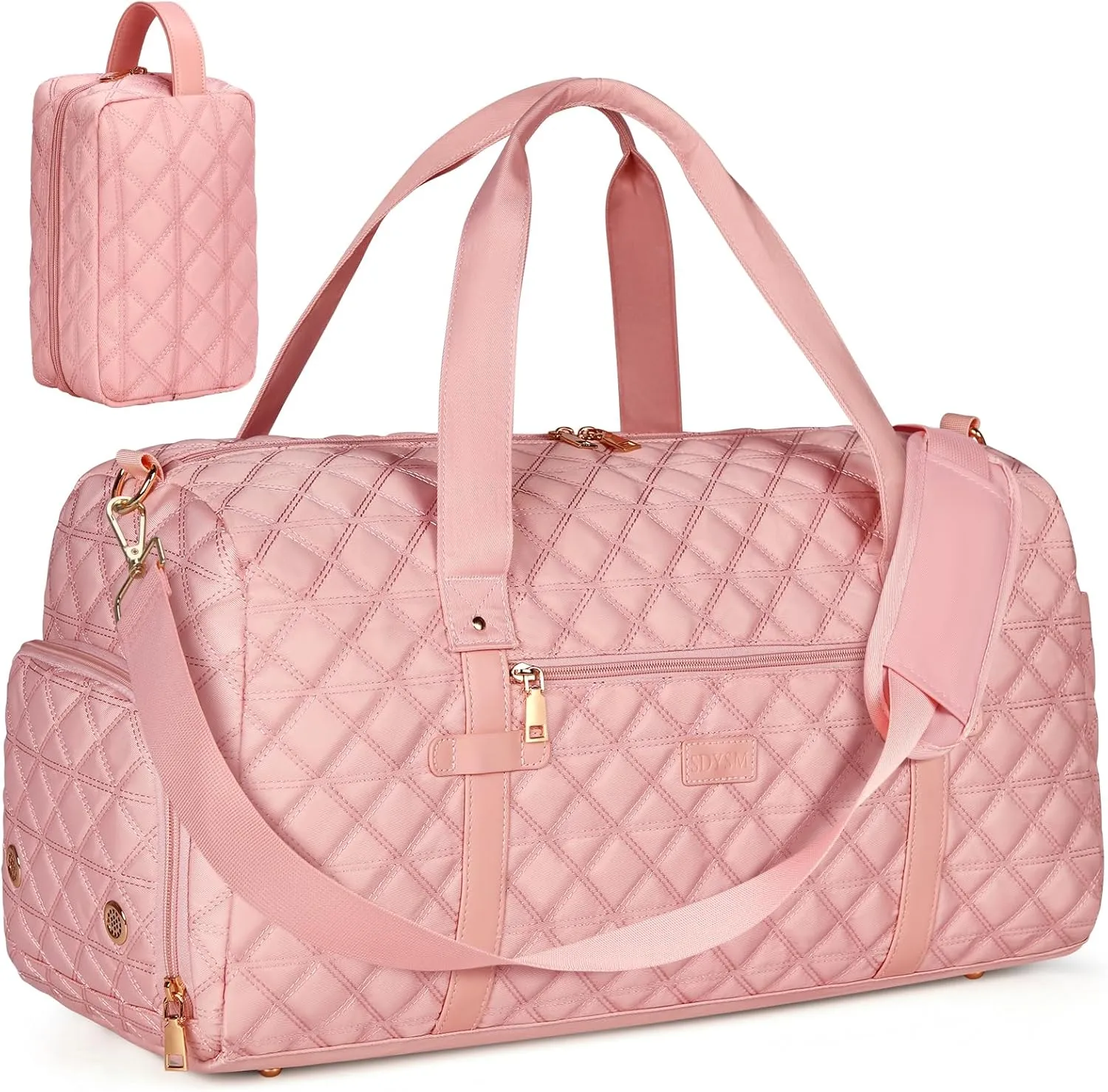 SDYSM Gym Bag for Women, Travel Duffle Bag with Shoe Compartment & Wet Pocket Waterproof Carry On Weekender for Sports, Yoga, Gym (Pink)