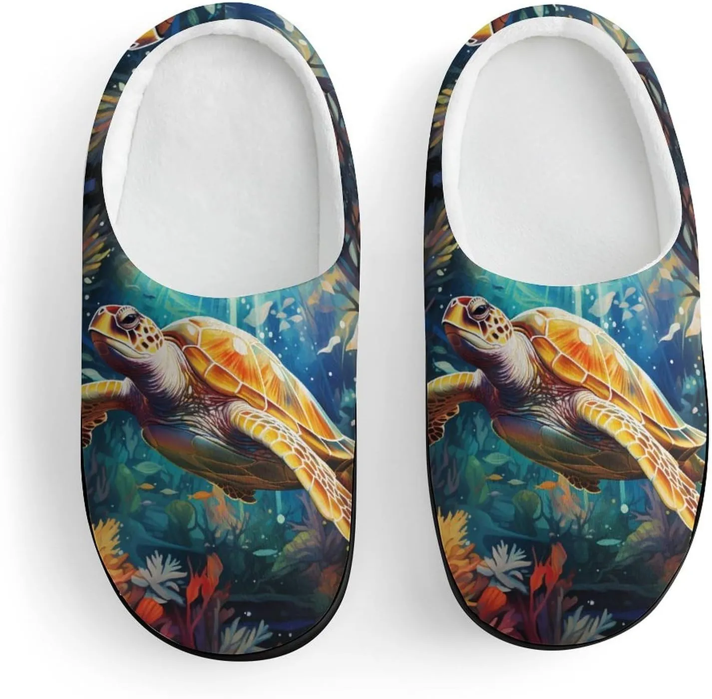 Sea Turtle Kids Slippers for Girls Boys Winter Warm Plush Slip On House Slippers for Indoor Outdoor