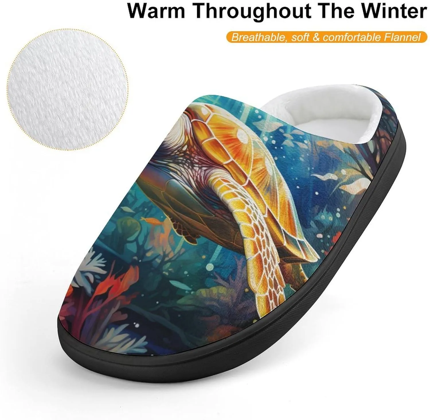 Sea Turtle Kids Slippers for Girls Boys Winter Warm Plush Slip On House Slippers for Indoor Outdoor