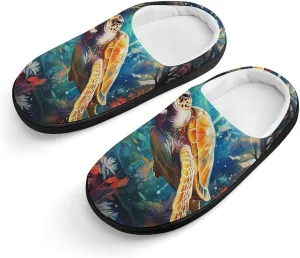 Sea Turtle Kids Slippers for Girls Boys Winter Warm Plush Slip On House Slippers for Indoor Outdoor