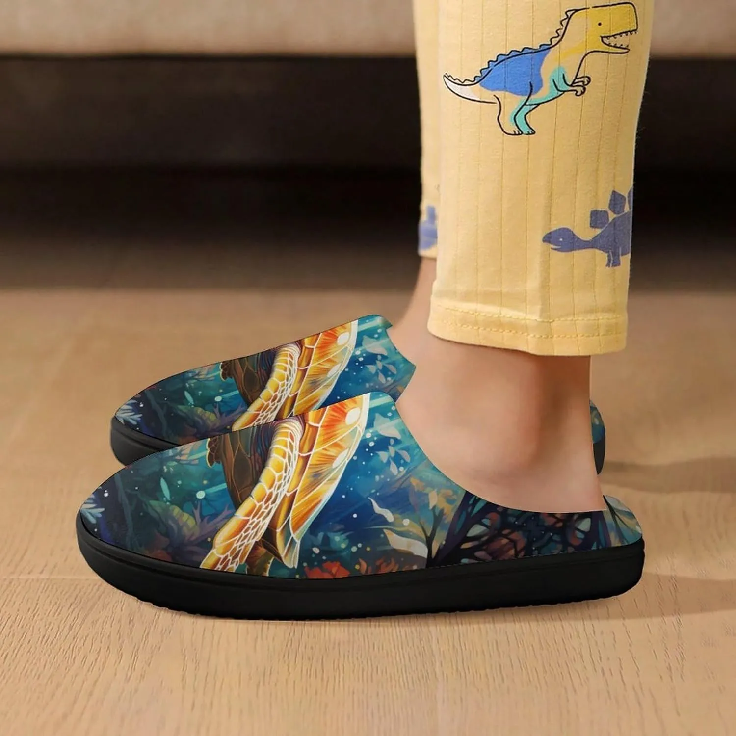 Sea Turtle Kids Slippers for Girls Boys Winter Warm Plush Slip On House Slippers for Indoor Outdoor