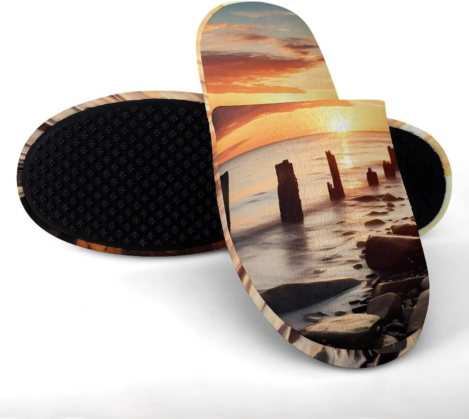 Seaside Skyline Sunset Scenery Men's Cotton Slippers Casual House Shoes Non-Slip Closed Toe House Shoes for Indoor Outdoor