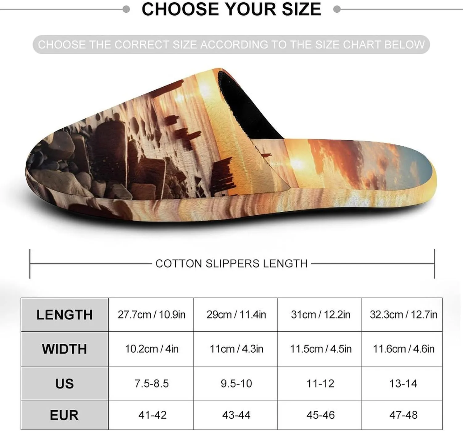 Seaside Skyline Sunset Scenery Men's Cotton Slippers Casual House Shoes Non-Slip Closed Toe House Shoes for Indoor Outdoor