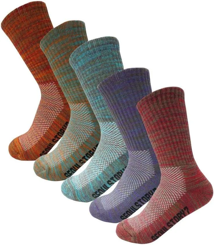 SEOULSTORY7 5Pack Women's Multi Performance Cushion Hiking/Outdoor Crew Socks Year Round