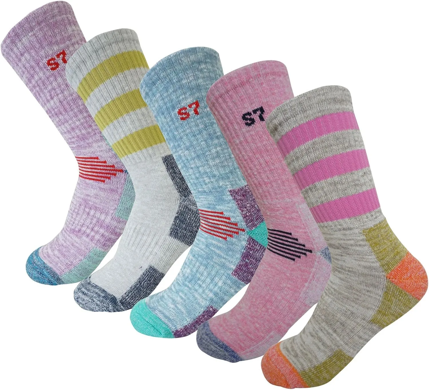 SEOULSTORY7 5Pack Women's Multi Performance Cushion Hiking/Outdoor Crew Socks Year Round