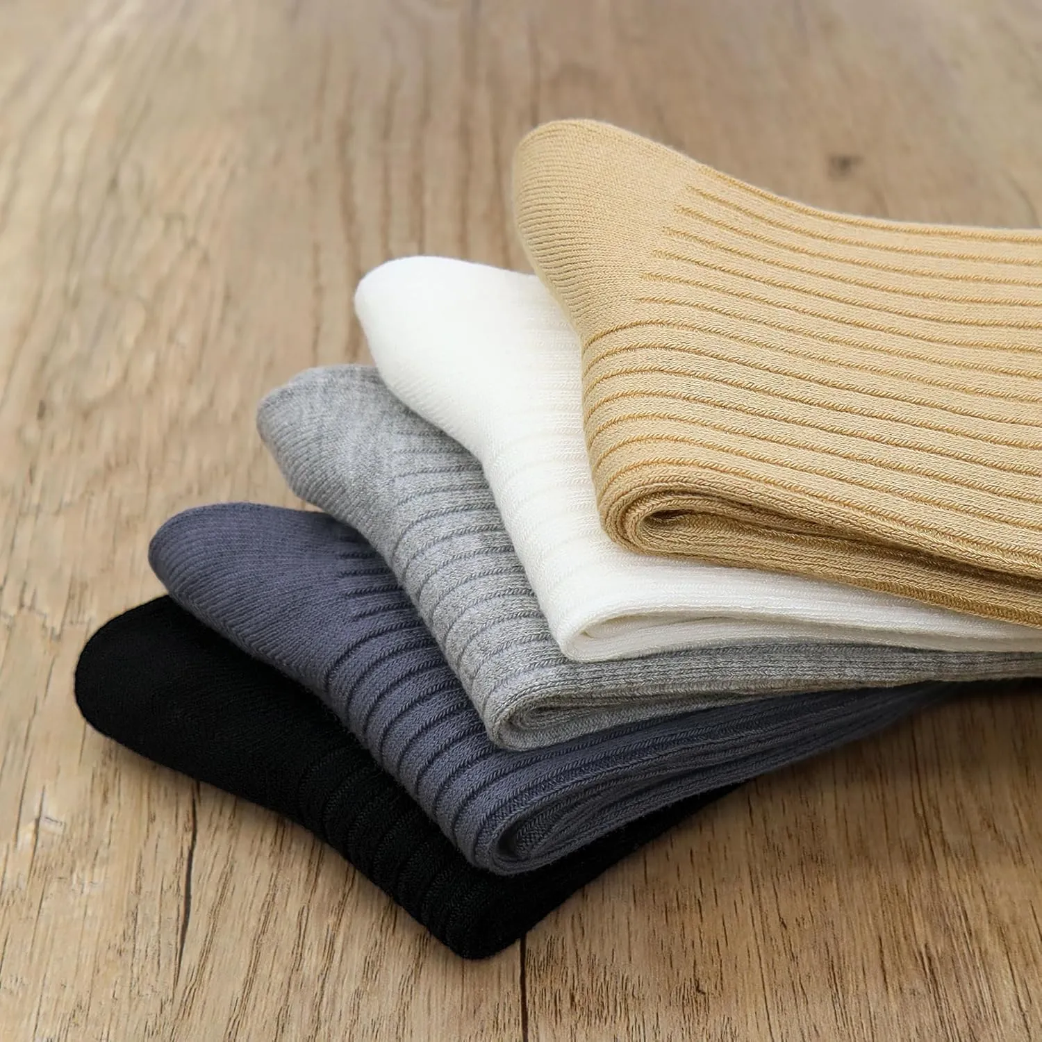 SERISIMPLE Men's Dress Socks - Bamboo Viscose Thin Ribbed Knit, Silky & Soft, Lightweight Business Crew Socks 5 Pairs