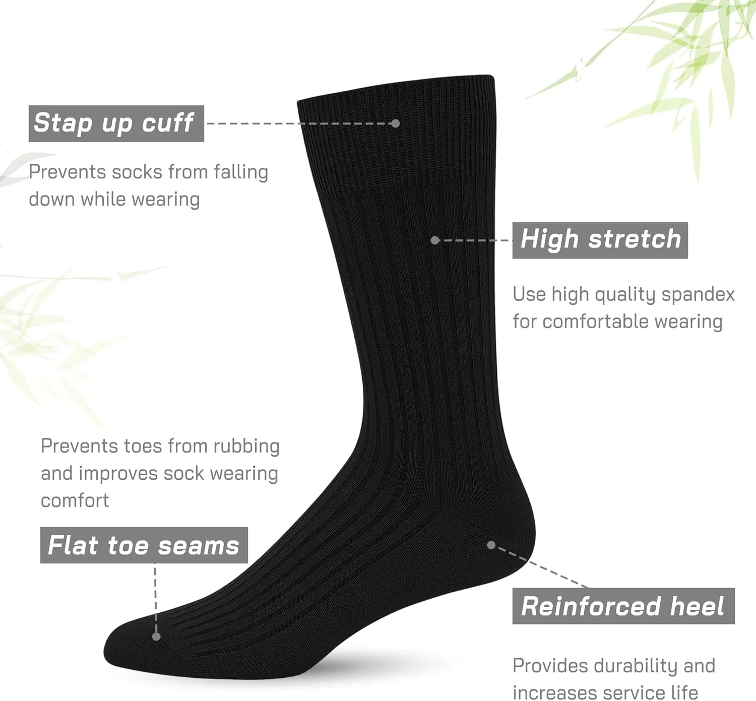 SERISIMPLE Men's Dress Socks - Bamboo Viscose Thin Ribbed Knit, Silky & Soft, Lightweight Business Crew Socks 5 Pairs