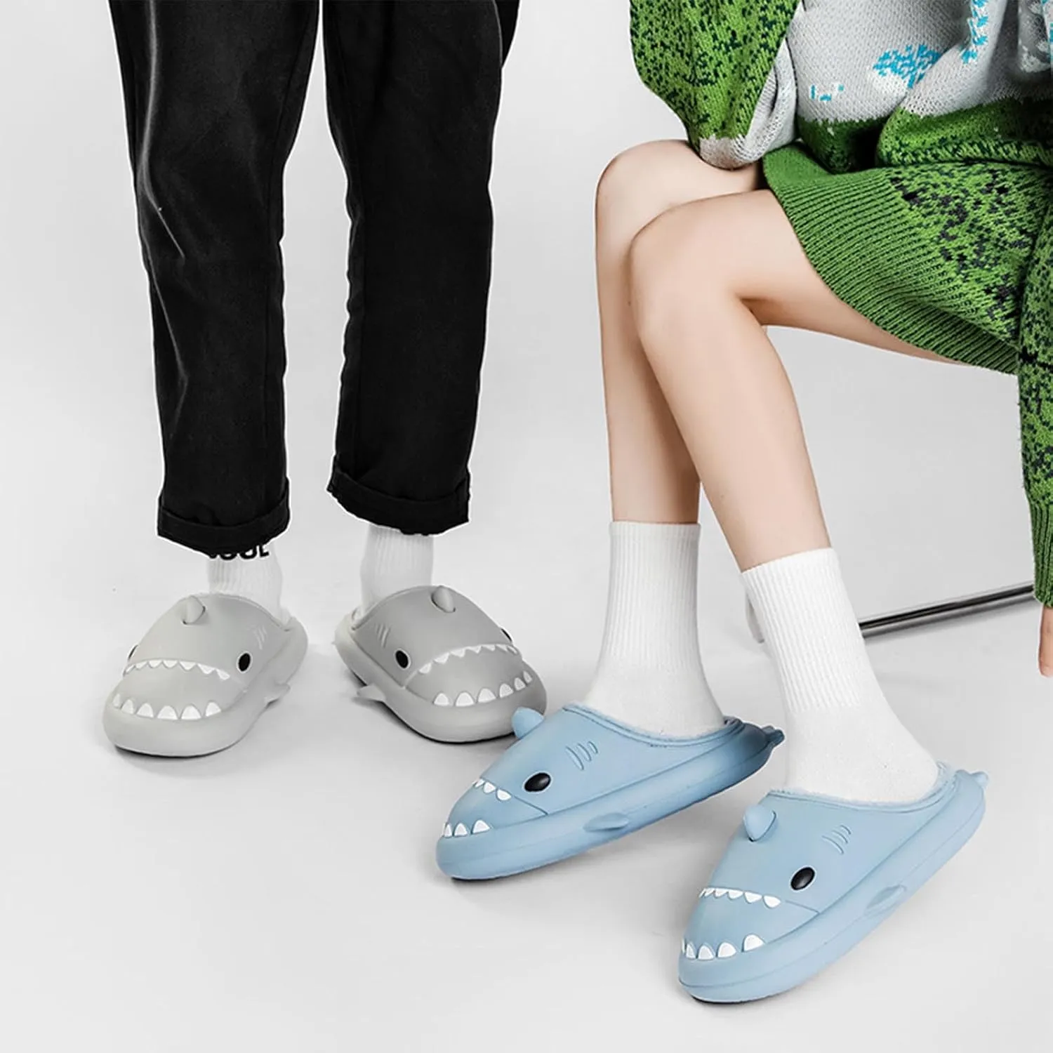 Shark Slippers For Women Men Cozy Funny Fuzzy Slippers For Women Bedroom Slippers House Shoes Slippers Cute Animal Non Slip Warm Slippers For Fall and Winter Indoor Outdoor