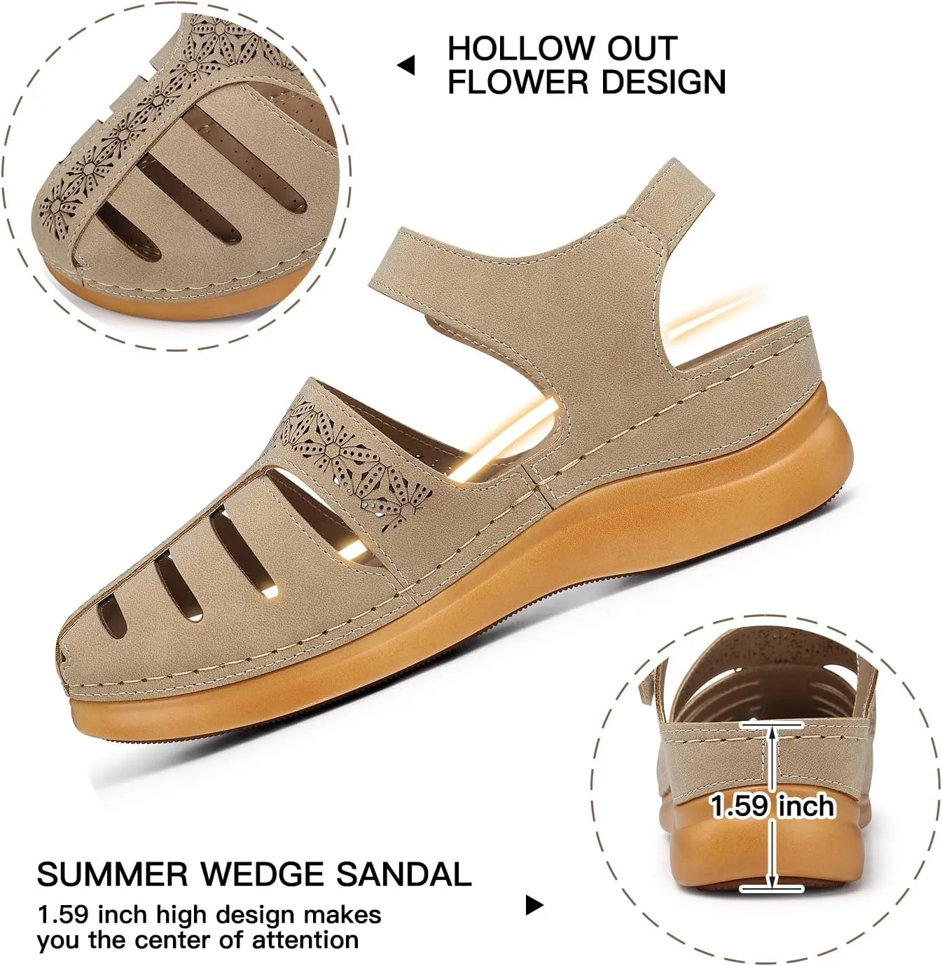SHIBEVER Closed Toe Sandals Women: Summer Dressy Wedge Sandal - Fisherman Comfortable Hollow Out Sandals