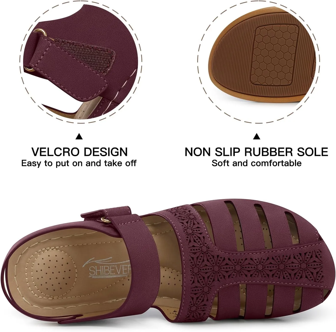 SHIBEVER Closed Toe Sandals Women: Summer Dressy Wedge Sandal - Fisherman Comfortable Hollow Out Sandals