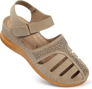 SHIBEVER Closed Toe Sandals Women: Summer Dressy Wedge Sandal - Fisherman Comfortable Hollow Out Sandals