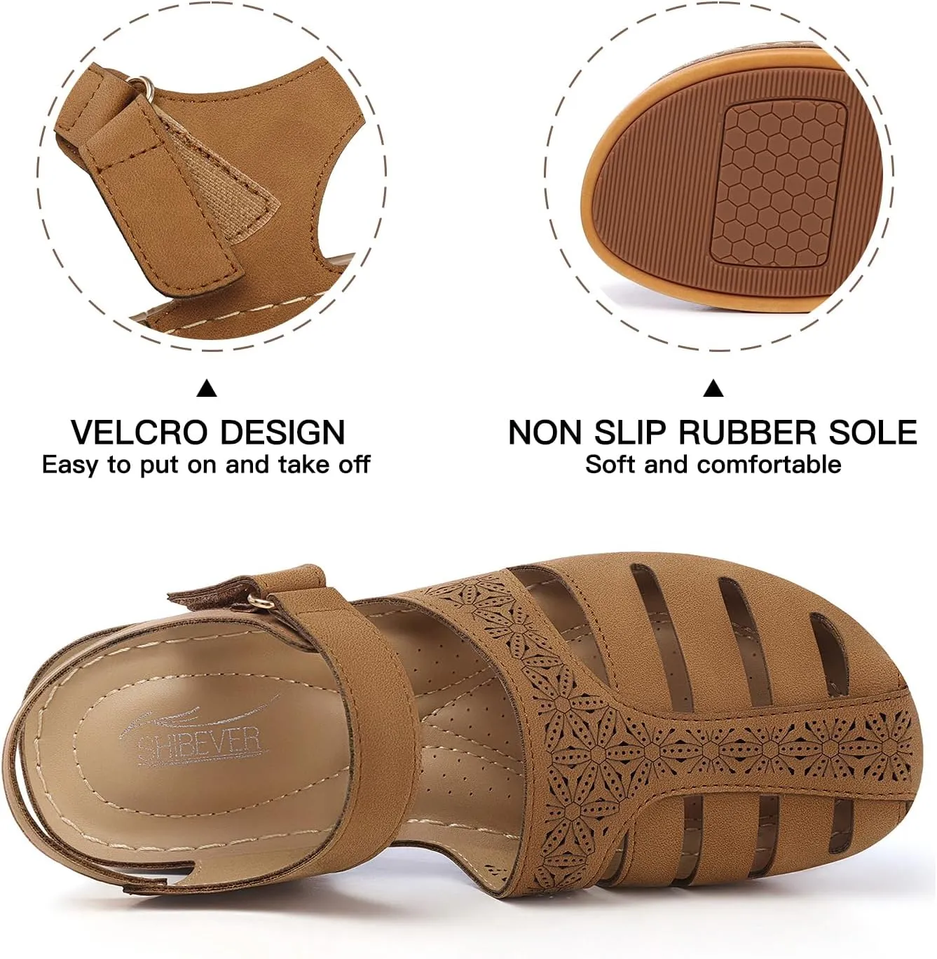 SHIBEVER Closed Toe Sandals Women: Summer Dressy Wedge Sandal - Fisherman Comfortable Hollow Out Sandals
