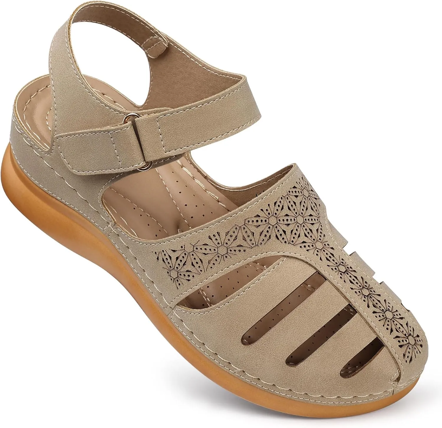 SHIBEVER Closed Toe Sandals Women: Summer Dressy Wedge Sandal - Fisherman Comfortable Hollow Out Sandals