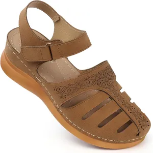 SHIBEVER Closed Toe Sandals Women: Summer Dressy Wedge Sandal - Fisherman Comfortable Hollow Out Sandals