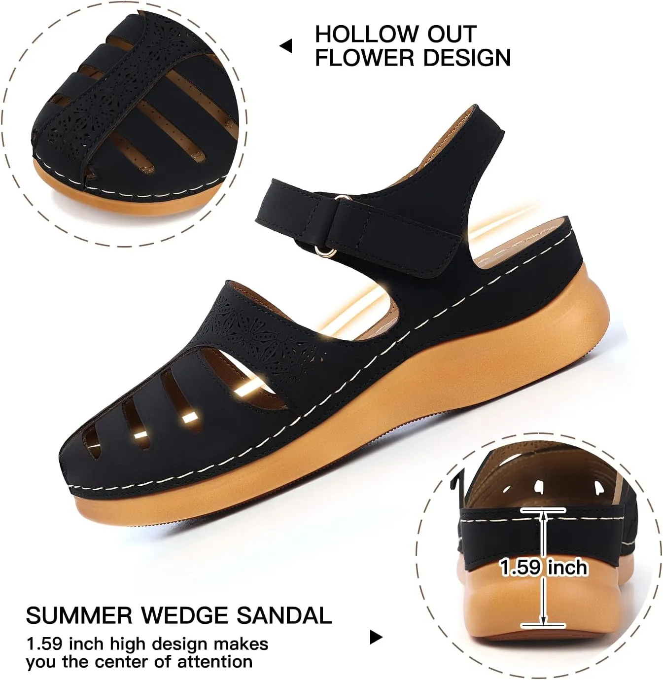SHIBEVER Closed Toe Sandals Women: Summer Dressy Wedge Sandal - Fisherman Comfortable Hollow Out Sandals
