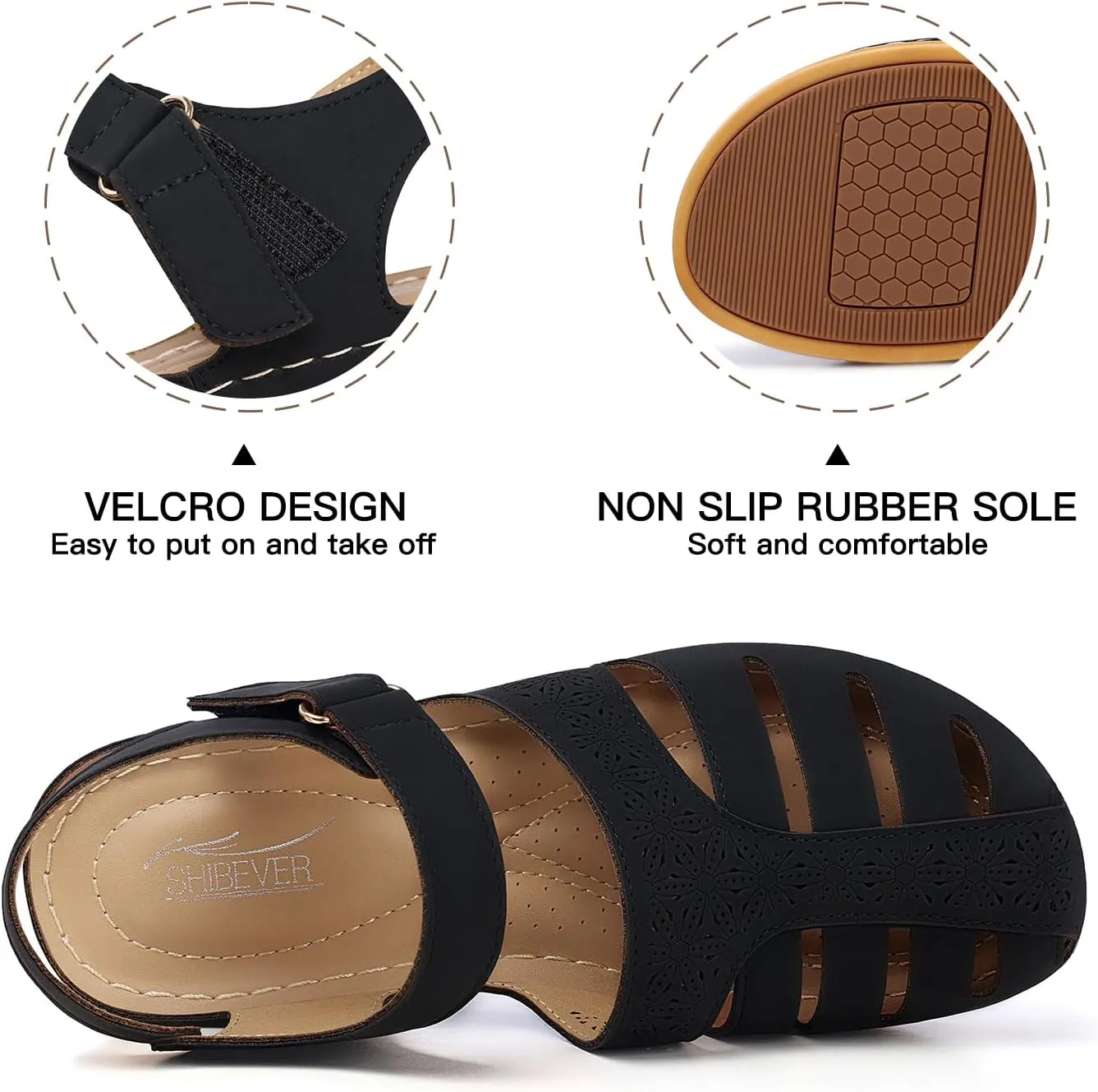 SHIBEVER Closed Toe Sandals Women: Summer Dressy Wedge Sandal - Fisherman Comfortable Hollow Out Sandals