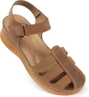 SHIBEVER Closed Toe Sandals Women: Summer Dressy Wedge Sandal - Fisherman Comfortable Hollow Out Sandals