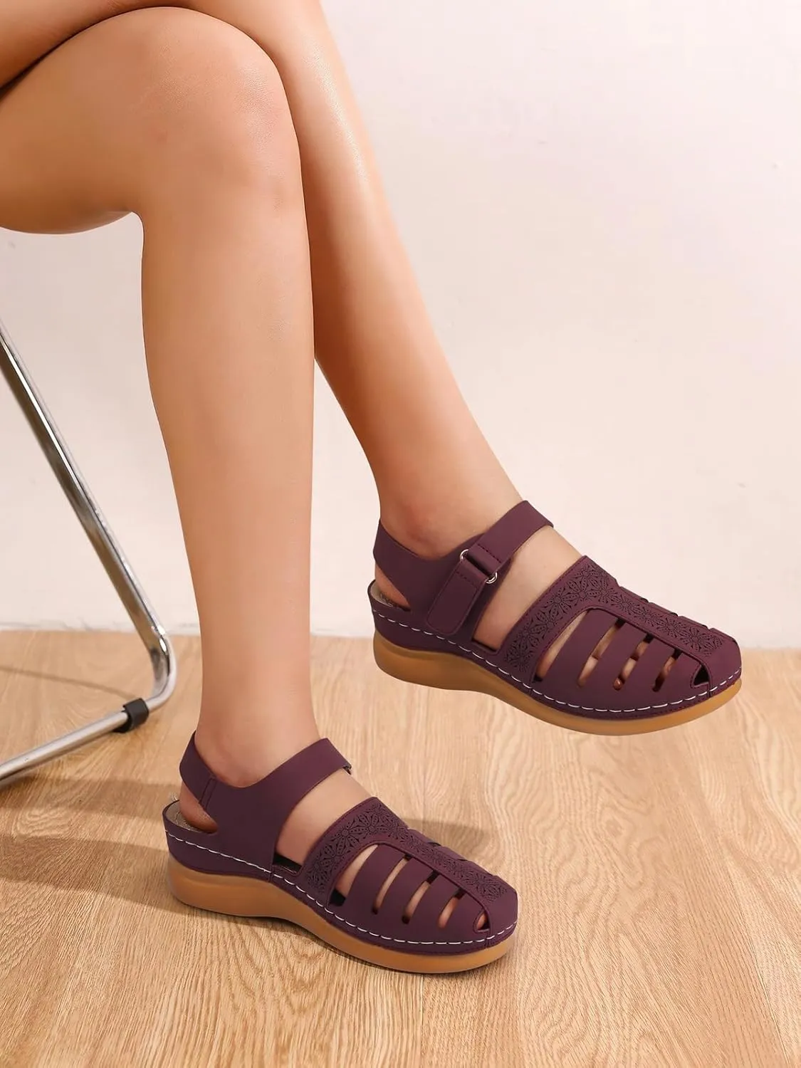 SHIBEVER Closed Toe Sandals Women: Summer Dressy Wedge Sandal - Fisherman Comfortable Hollow Out Sandals