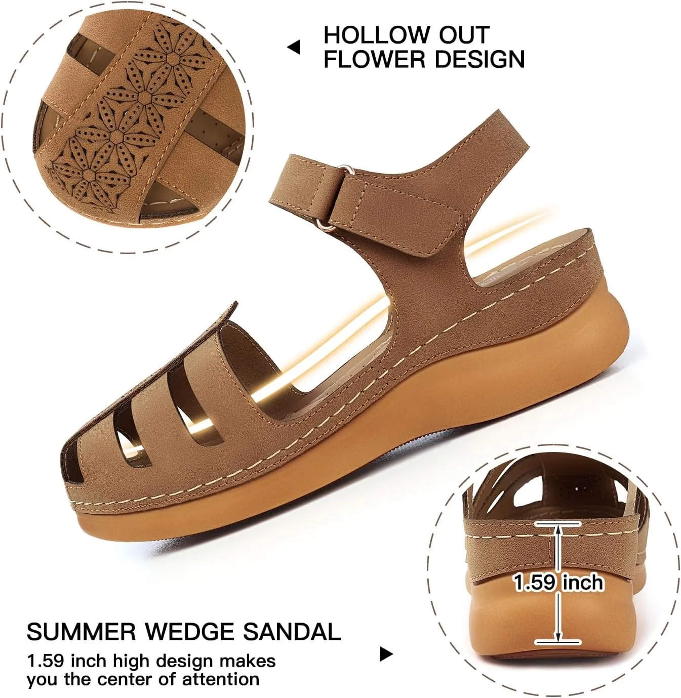 SHIBEVER Closed Toe Sandals Women: Summer Dressy Wedge Sandal - Fisherman Comfortable Hollow Out Sandals