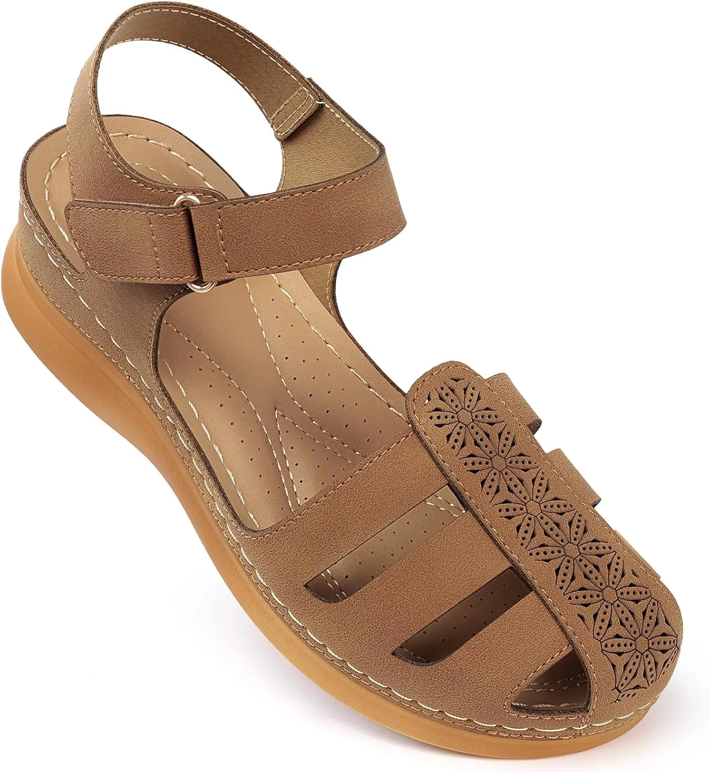 SHIBEVER Closed Toe Sandals Women: Summer Dressy Wedge Sandal - Fisherman Comfortable Hollow Out Sandals