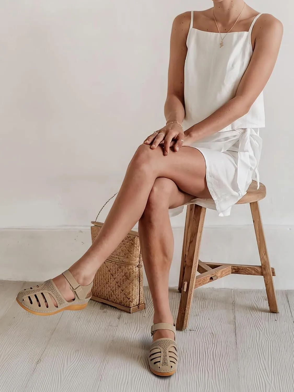 SHIBEVER Closed Toe Sandals Women: Summer Dressy Wedge Sandal - Fisherman Comfortable Hollow Out Sandals