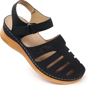 SHIBEVER Closed Toe Sandals Women: Summer Dressy Wedge Sandal - Fisherman Comfortable Hollow Out Sandals