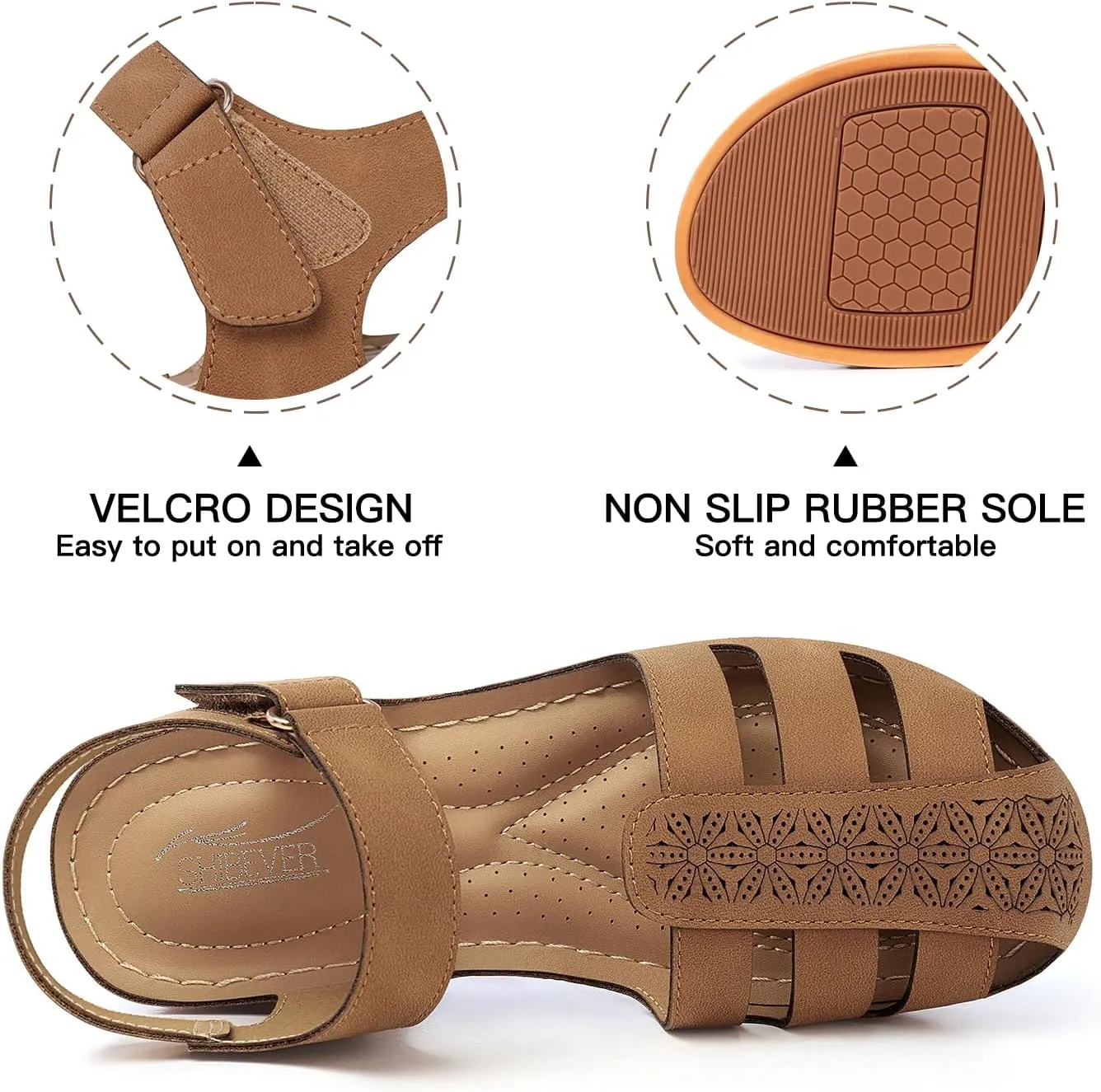 SHIBEVER Closed Toe Sandals Women: Summer Dressy Wedge Sandal - Fisherman Comfortable Hollow Out Sandals