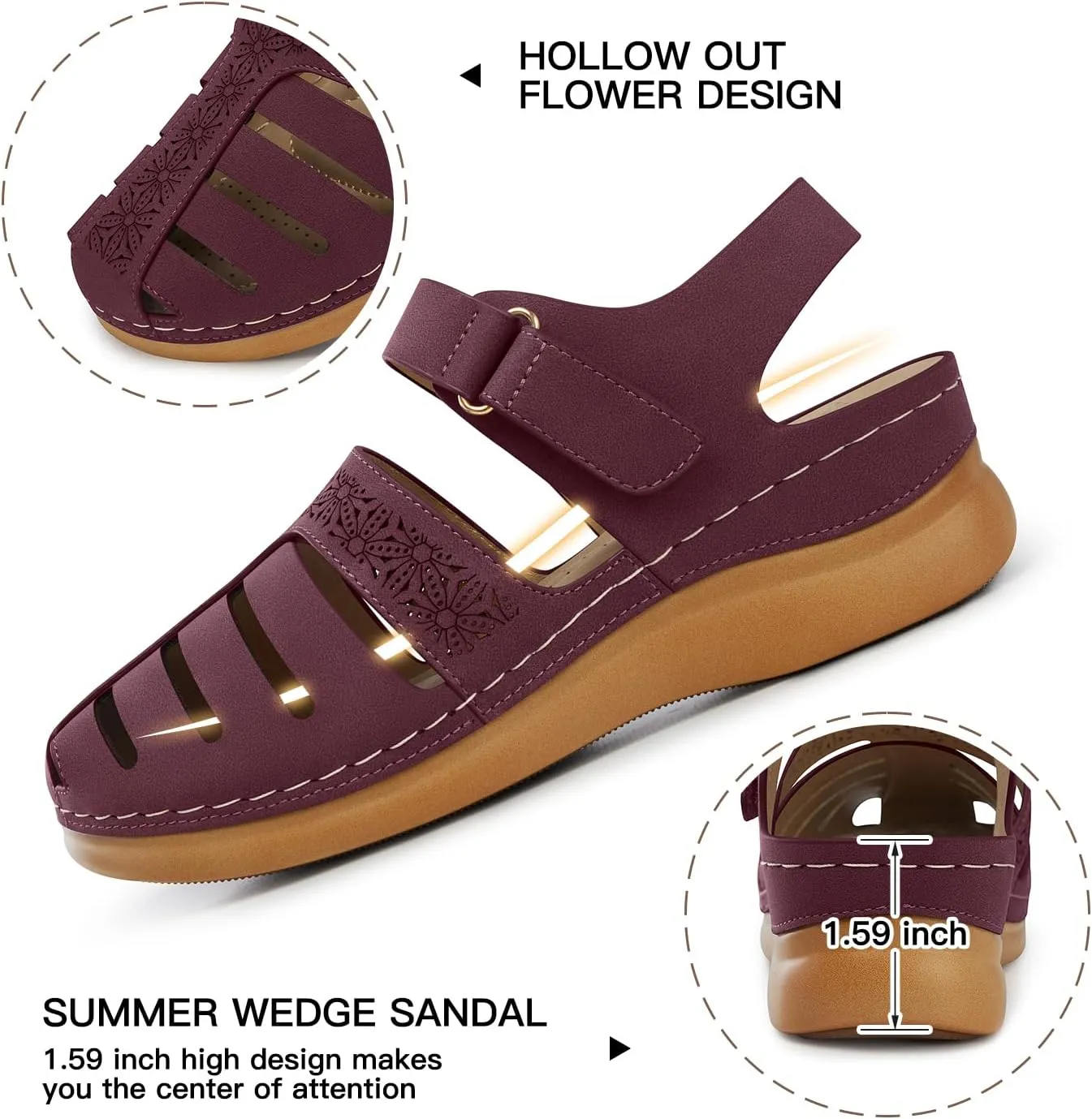 SHIBEVER Closed Toe Sandals Women: Summer Dressy Wedge Sandal - Fisherman Comfortable Hollow Out Sandals