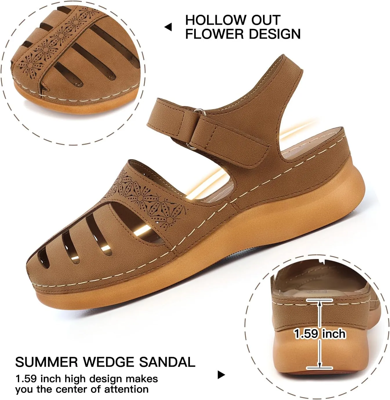 SHIBEVER Closed Toe Sandals Women: Summer Dressy Wedge Sandal - Fisherman Comfortable Hollow Out Sandals