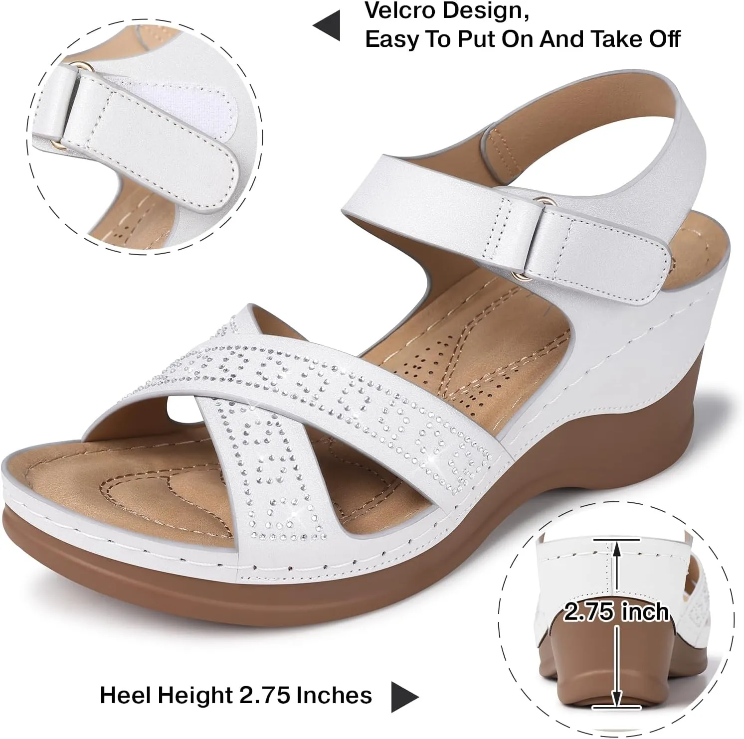 SHIBEVER Wedge Sandals for Women Dressy: Comfortable Summer Low Sandal - Rhinestone Bling Open Toe Sandals
