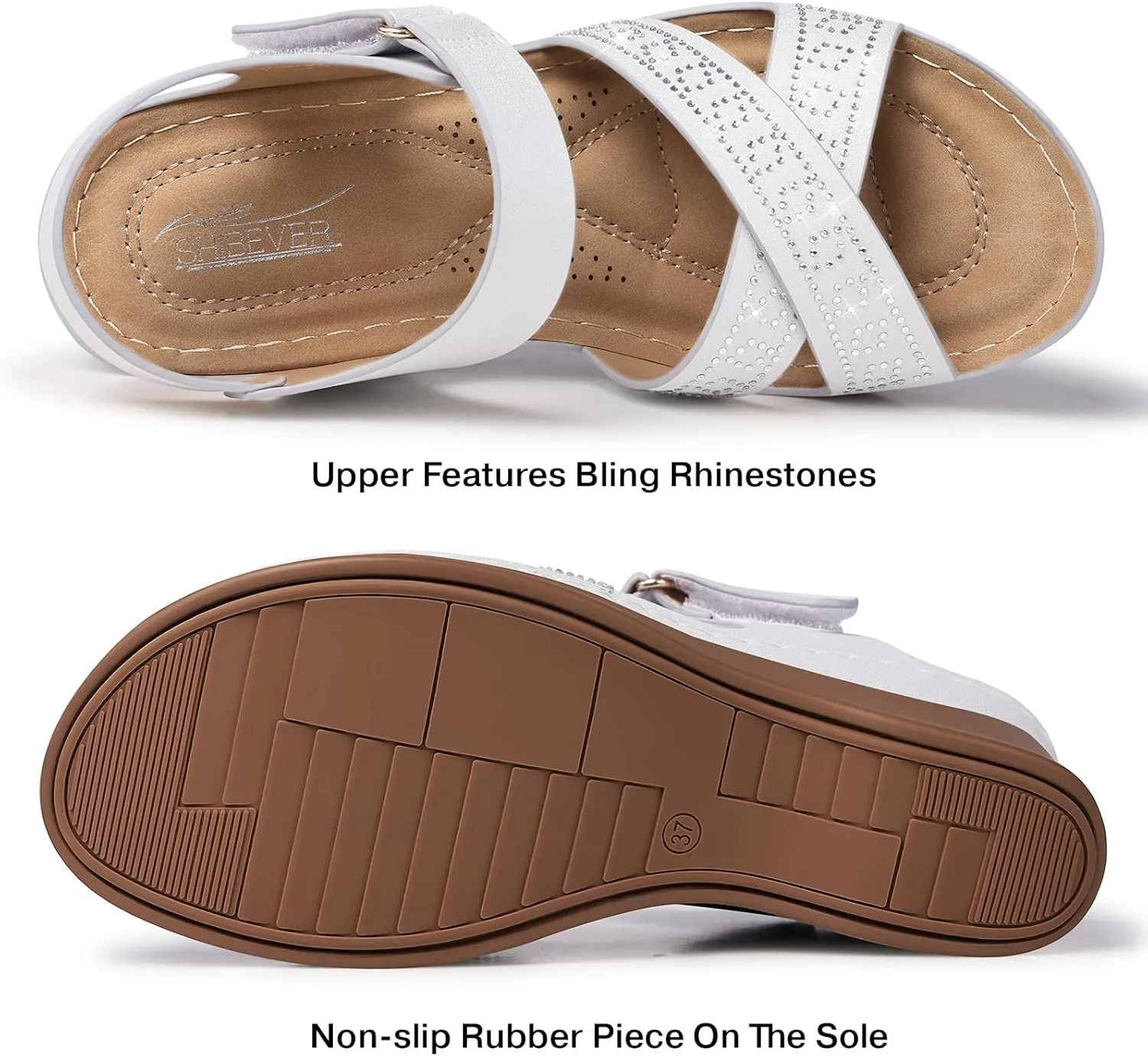 SHIBEVER Wedge Sandals for Women Dressy: Comfortable Summer Low Sandal - Rhinestone Bling Open Toe Sandals