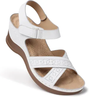 SHIBEVER Wedge Sandals for Women Dressy: Comfortable Summer Low Sandal - Rhinestone Bling Open Toe Sandals