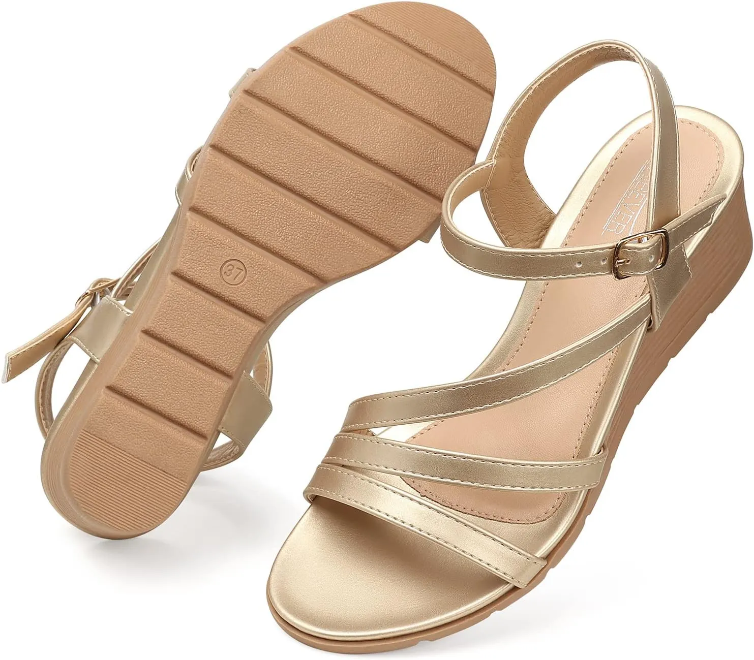SHIBEVER Wedge Sandals for Women Dressy: Summer Low Wedges Womens Comfortable Open Toe Sandal