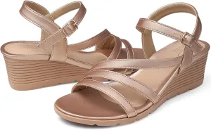 SHIBEVER Wedge Sandals for Women Dressy: Summer Low Wedges Womens Comfortable Open Toe Sandal