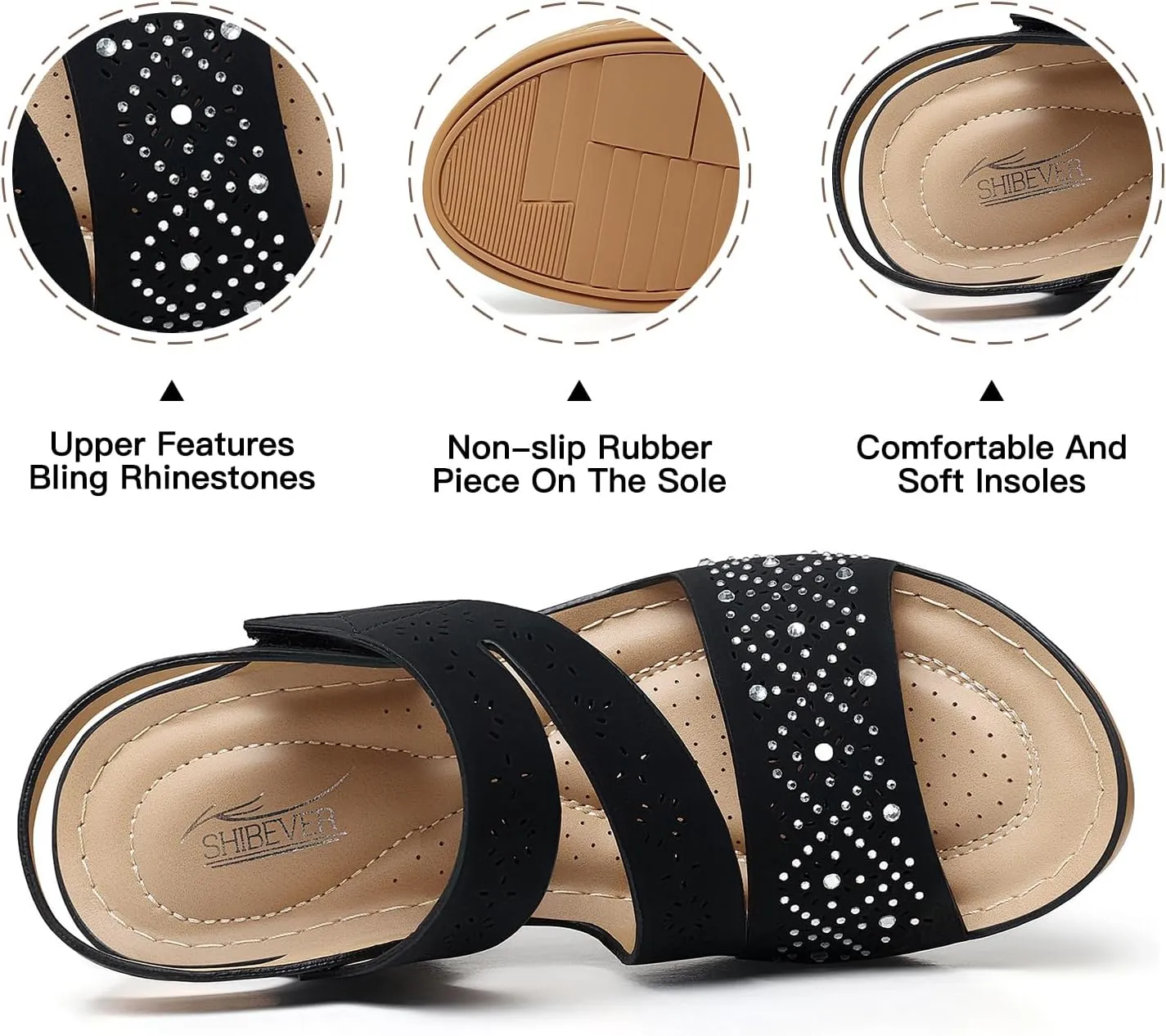 SHIBEVER Wedge Sandals For Women Low: Dressy Summer Sandal - Comfortable Rhinestone Sandals